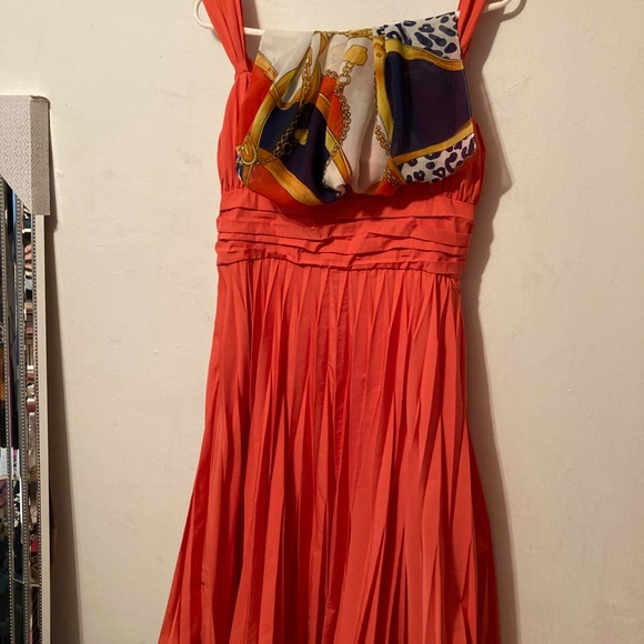 Anne Klein Orange Pleated Retro 50's Summer Dress sz10 - Picture 2 of 13